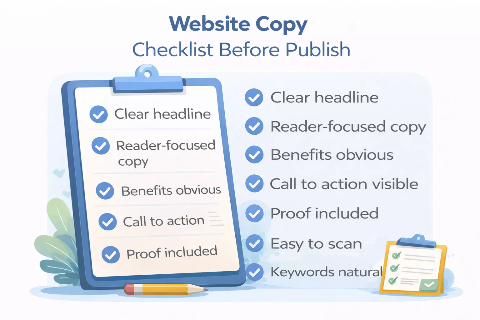 Website copywriting checklist before publishing 