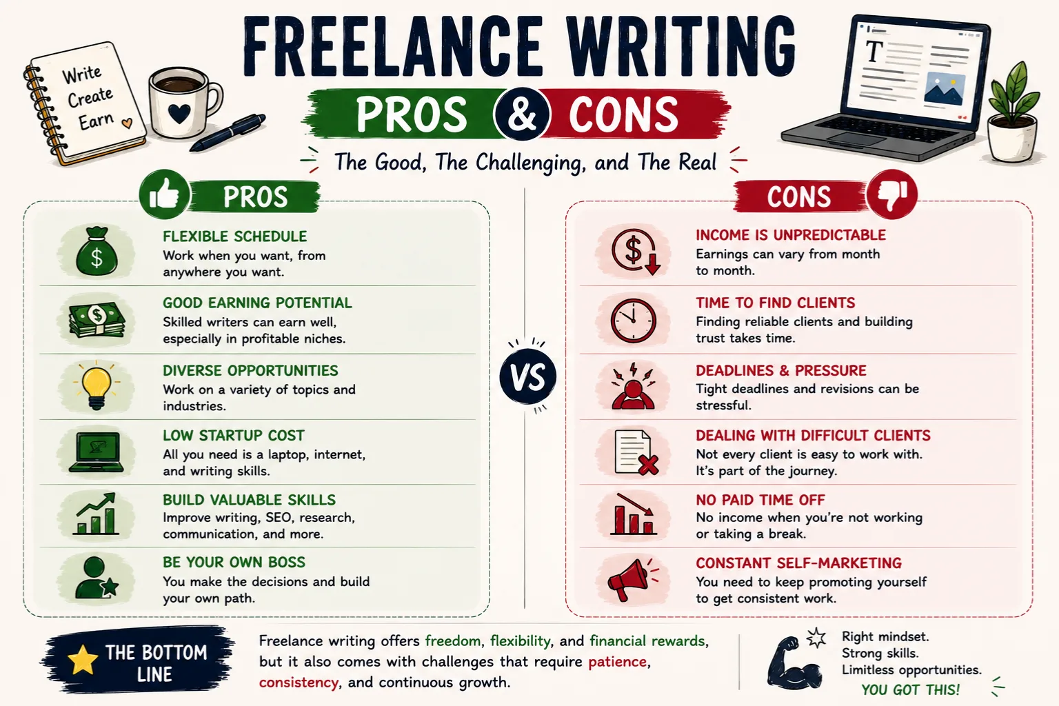 Pros and cons of freelance writing 
