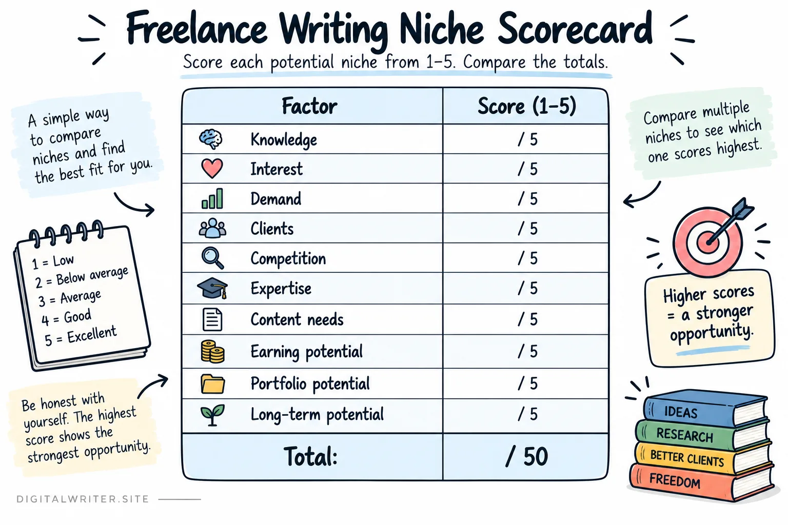Freelance writing niche scorecard